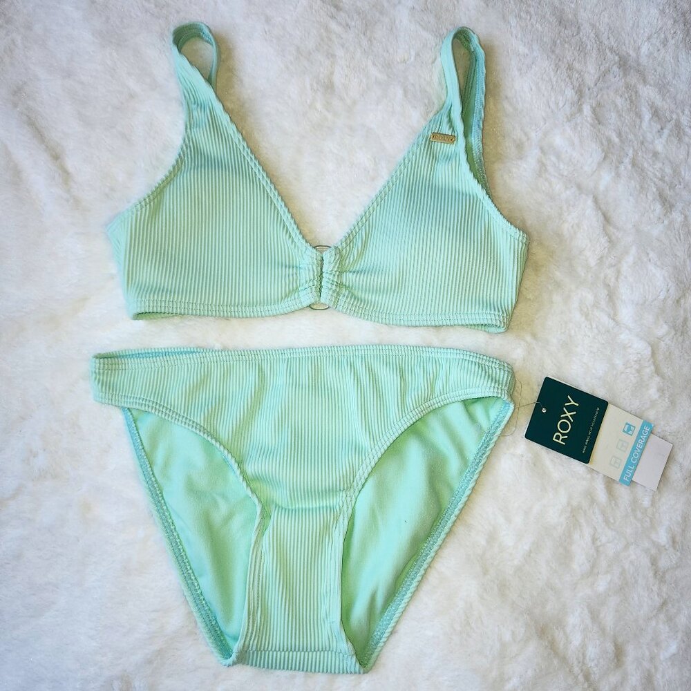 Roxy 2-Piece Bikini- Neon Ice Blue- Size Small Top/ X-Small Bottom
